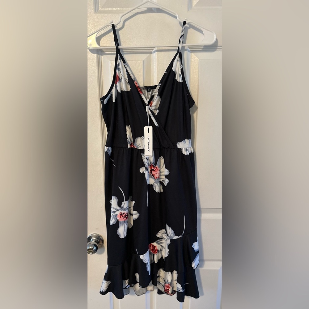 Chic Black Dress with Floral Design